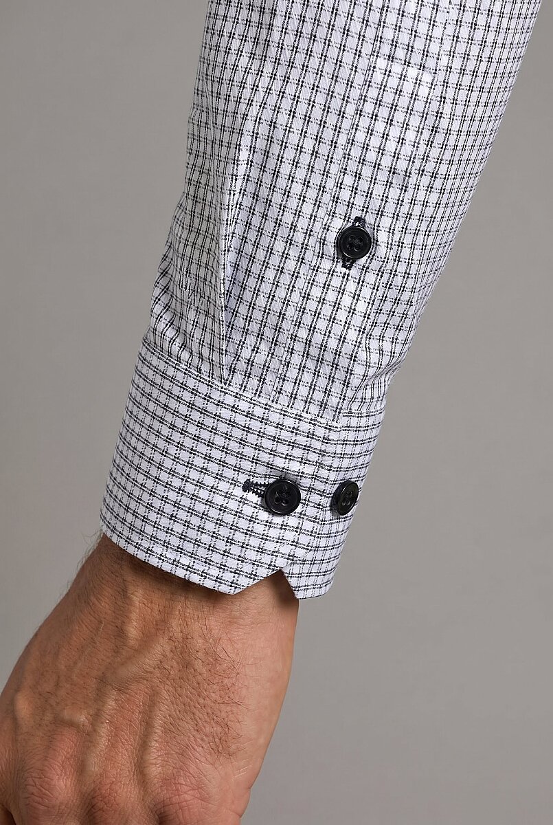 Siyah Modern Fit Pamuk Düğmeli Paşa Yaka Küçük Armür Kare Gömlek - 4