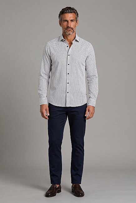 Siyah Modern Fit Pamuk Düğmeli Paşa Yaka Küçük Armür Kare Gömlek - 5