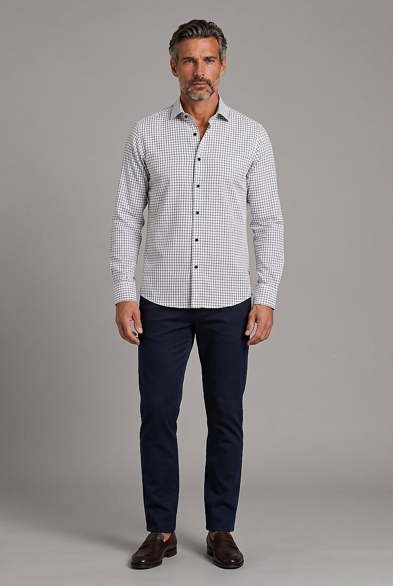 Siyah Modern Fit Pamuk Düğmeli Paşa Yaka Küçük Armür Kare Gömlek - 5