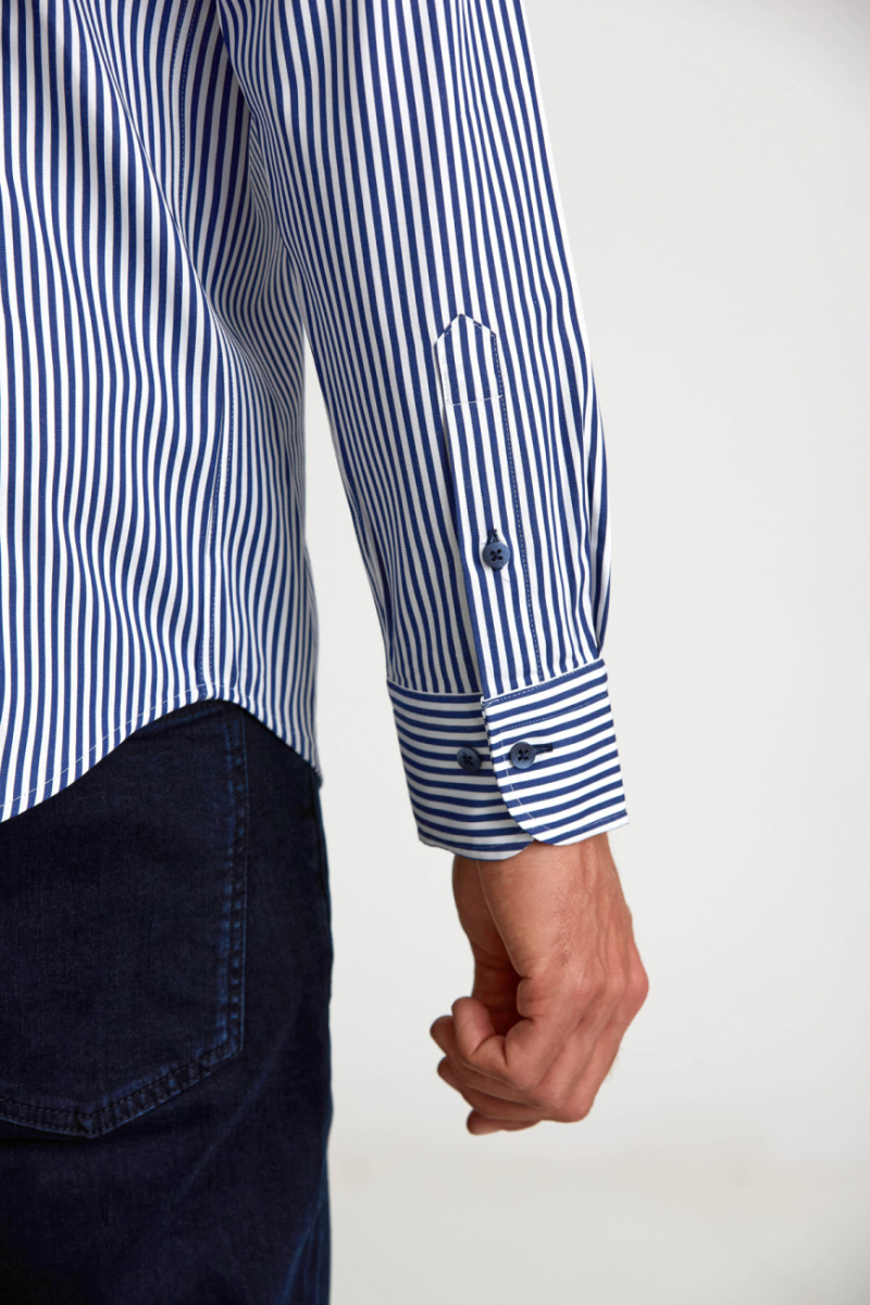 Modern Fit Paşa Yaka Düğmeli Lacivert Saten Erkek Gömlek - 3