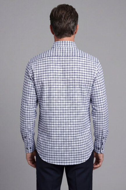 Modern Fit Paşa Yaka Ekose Kışlık Pamuk Siyah Erkek Gömlek (1)