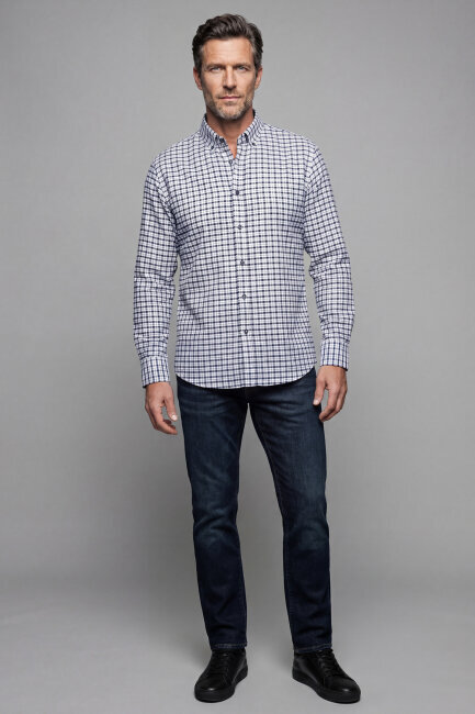 Modern Fit Paşa Yaka Ekose Kışlık Pamuk Siyah Erkek Gömlek - 5