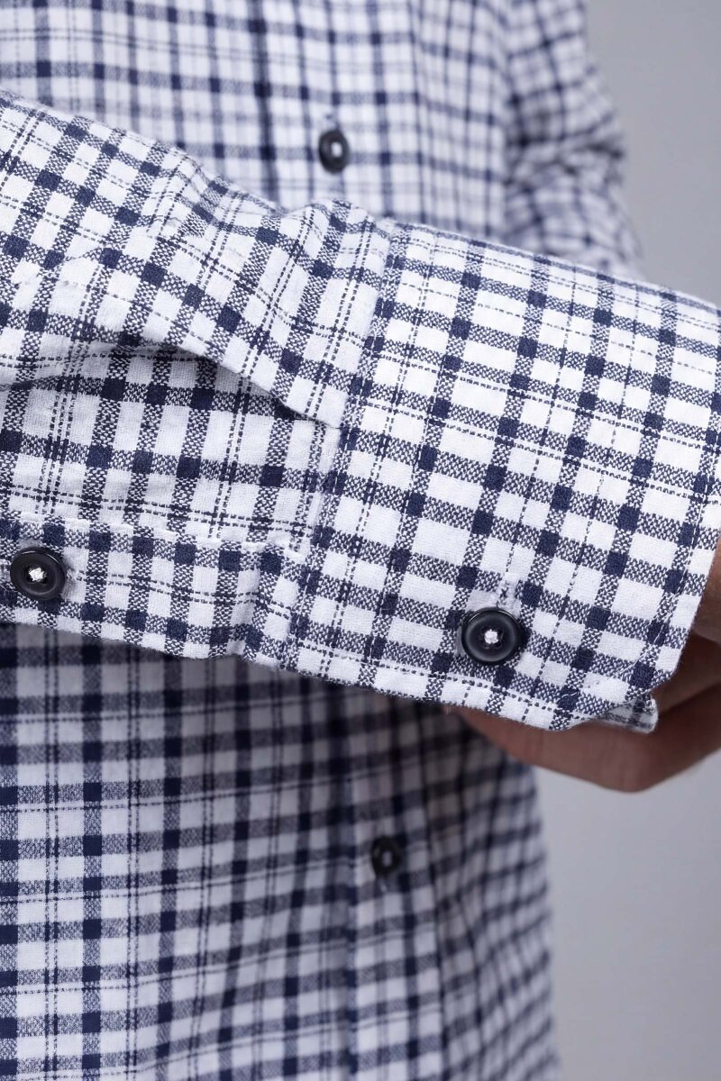 Modern Fit Paşa Yaka Ekose Kışlık Pamuk Siyah Erkek Gömlek - 4