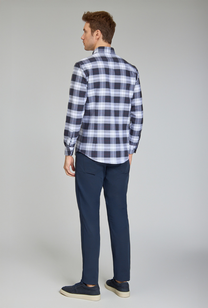 Modern Fit Paşa Yaka Ekose Lacivert Spor Erkek Gömlek - 4