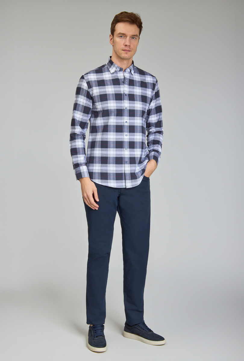 Modern Fit Paşa Yaka Ekose Lacivert Spor Erkek Gömlek - 2