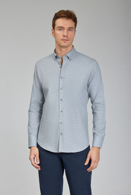 Modern Fit Paşa Yaka Gri Spor Erkek Gömlek - 1