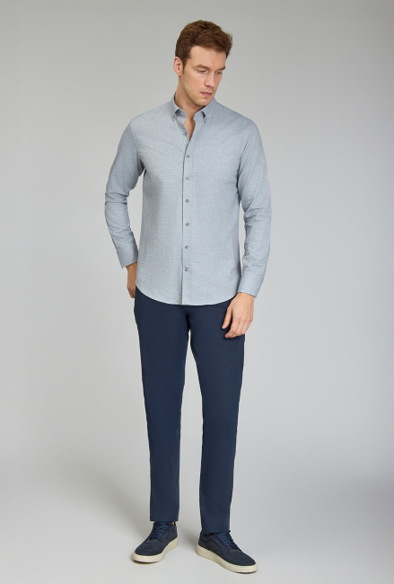 Modern Fit Paşa Yaka Gri Spor Erkek Gömlek - 2