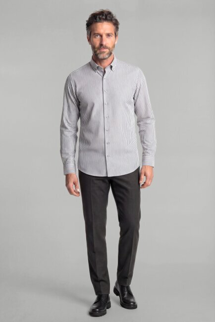 Modern Fit Paşa Yaka Saten Pamuk Gri Erkek Gömlek - 4