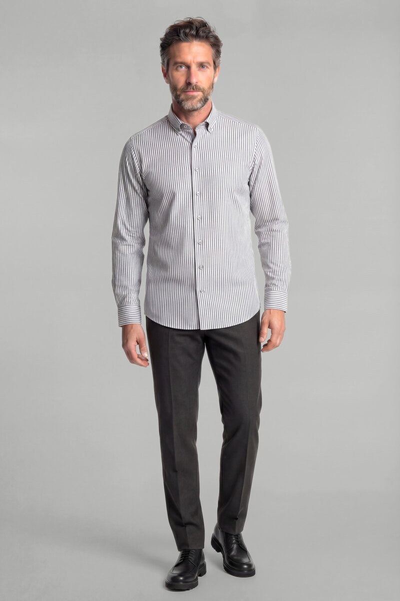 Modern Fit Paşa Yaka Saten Pamuk Gri Erkek Gömlek - 4