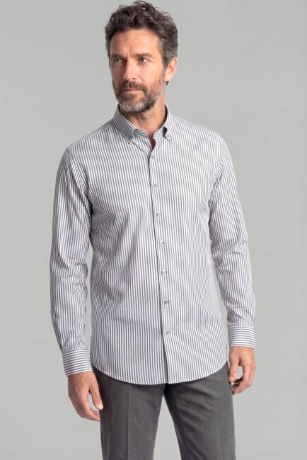 Modern Fit Paşa Yaka Saten Pamuk Gri Erkek Gömlek - 1