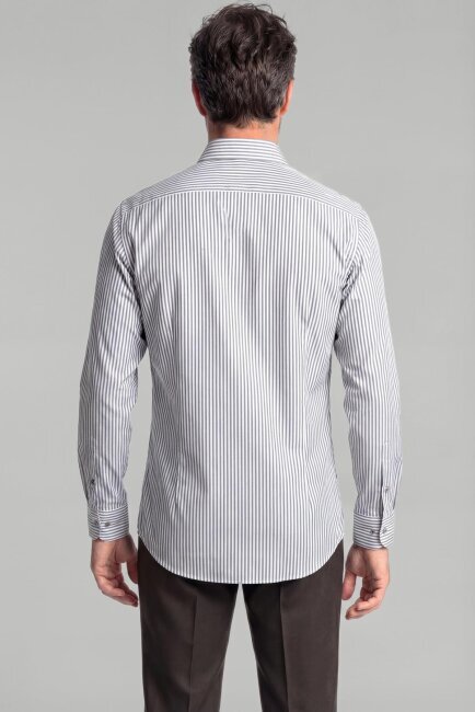Modern Fit Paşa Yaka Saten Pamuk Gri Erkek Gömlek - 2