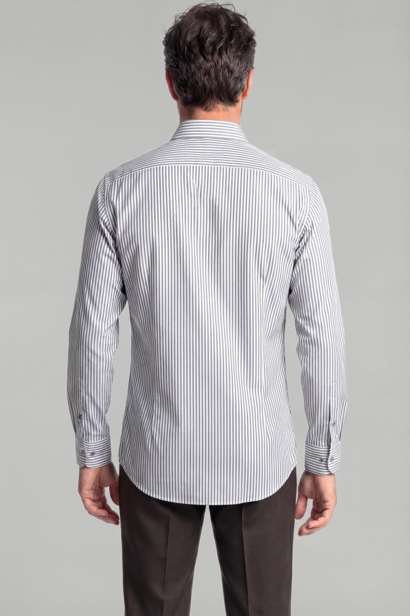 Modern Fit Paşa Yaka Saten Pamuk Gri Erkek Gömlek - 2