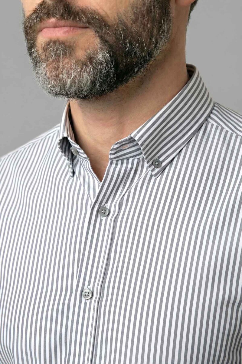 Modern Fit Paşa Yaka Saten Pamuk Gri Erkek Gömlek - 3