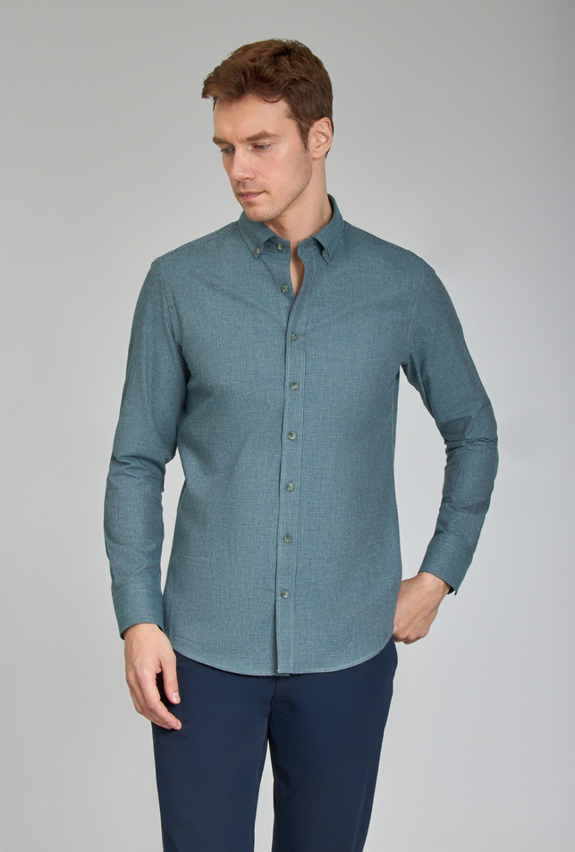 Modern Fit Paşa Yaka Yeşil Spor Erkek Gömlek - 2