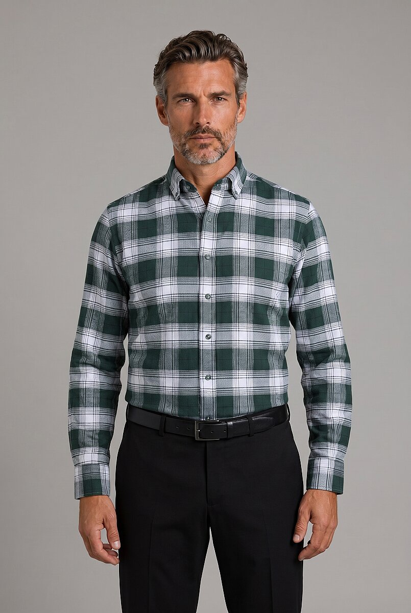 Yeşil Modern Fit Pamuk Paşa Yaka Yuvarlak Manşet Gömlek - 1