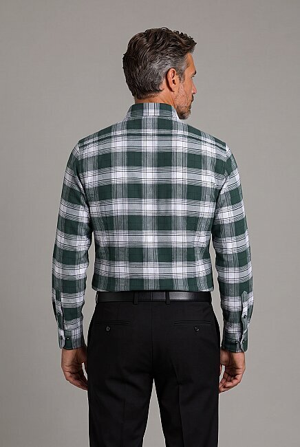 Yeşil Modern Fit Pamuk Paşa Yaka Yuvarlak Manşet Gömlek - 2