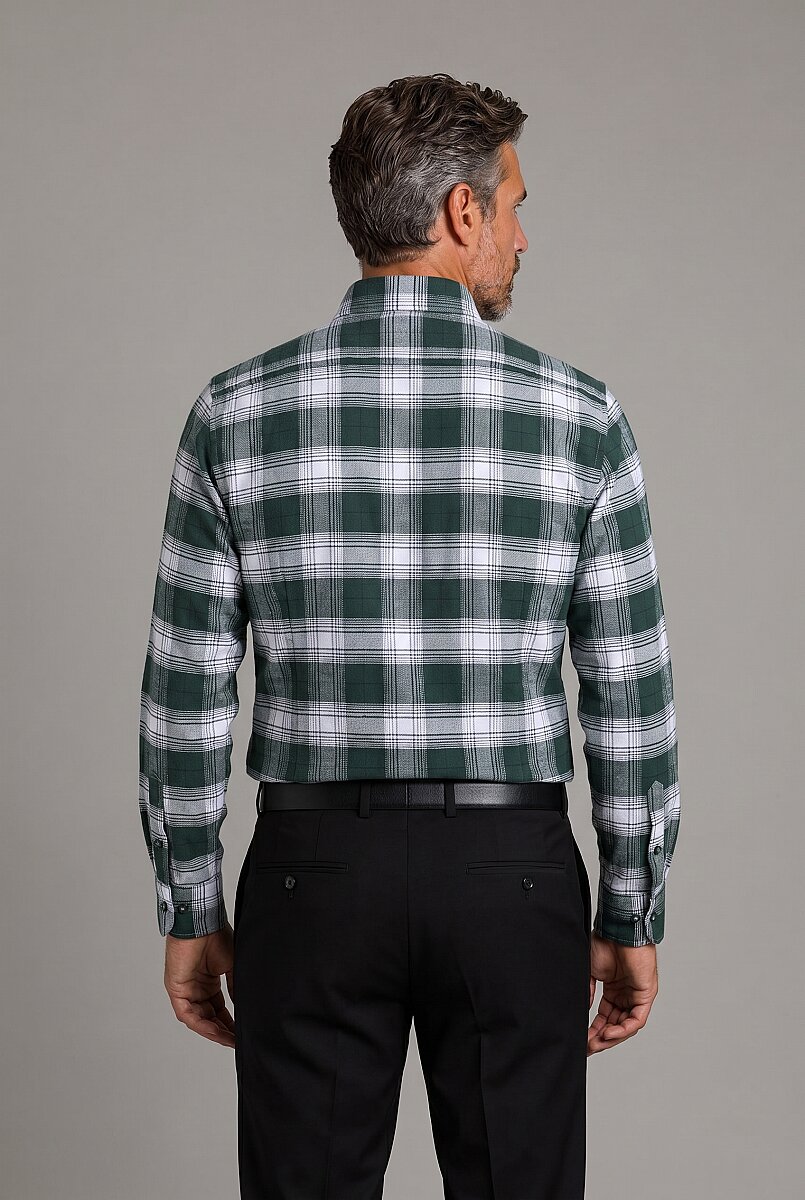 Yeşil Modern Fit Pamuk Paşa Yaka Yuvarlak Manşet Gömlek - 2
