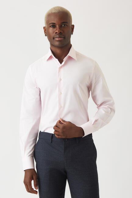 Modern Fit Pembe Klasik C Yaka Erkek Gömlek - 1