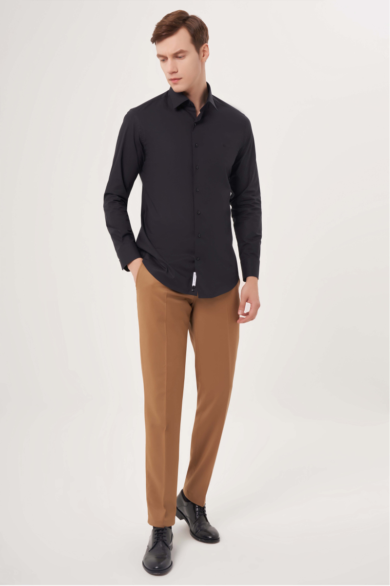 Modern Fit Siyah Basic Klasik Erkek Gömlek - 4