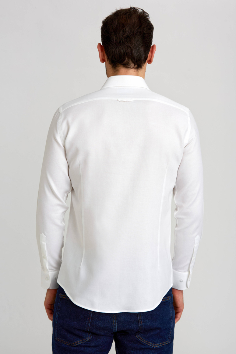 Modern Fit Yarım İtalyan Yaka Beyaz Klasik Erkek Gömlek - 2