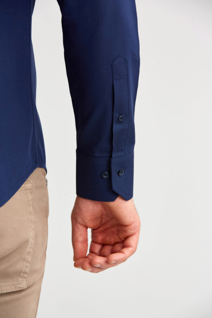 Modern Fit Yarım İtalyan Yaka Lacivert Erkek Gömlek - 3