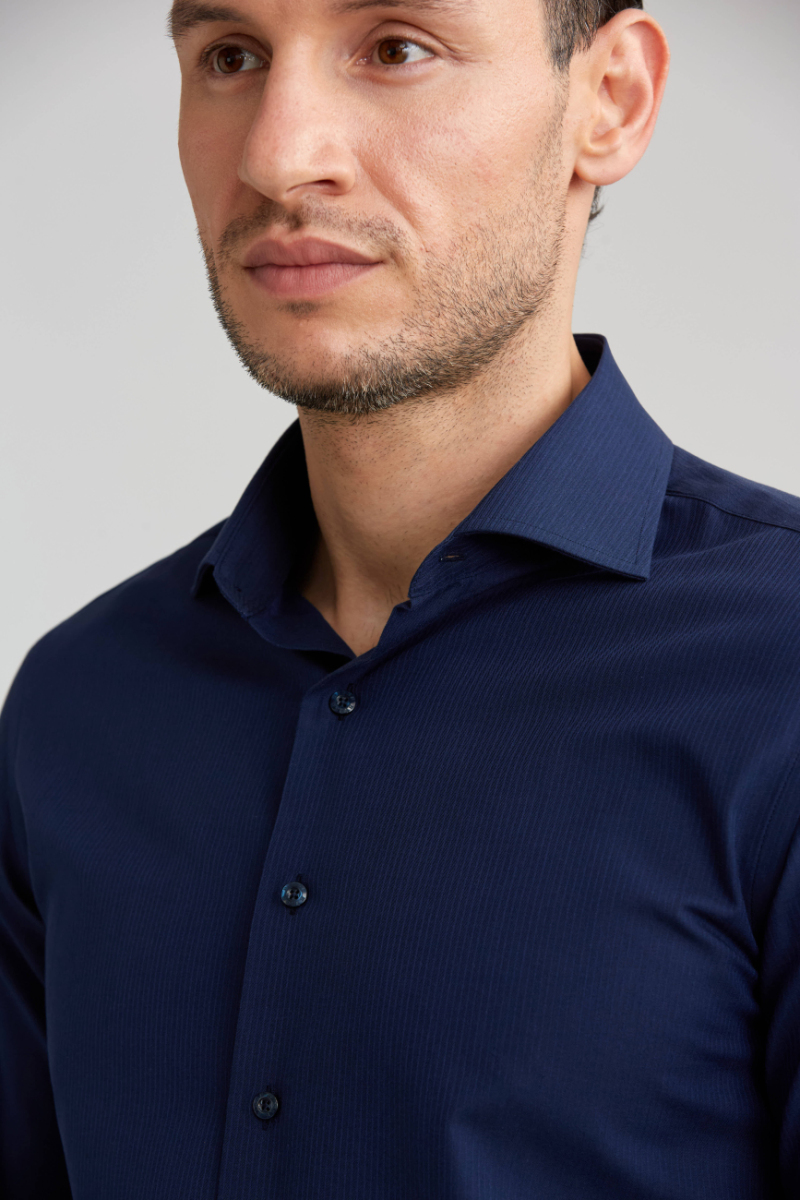 Modern Fit Yarım İtalyan Yaka Lacivert Erkek Gömlek - 4