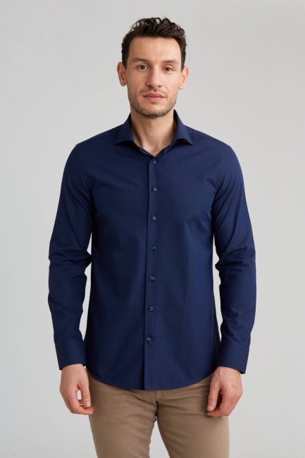 Modern Fit Yarım İtalyan Yaka Lacivert Erkek Gömlek