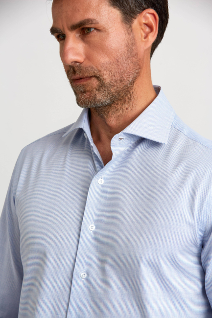 Modern Fit Yarım İtalyan Yaka Lacivert Klasik Erkek Gömlek - 4