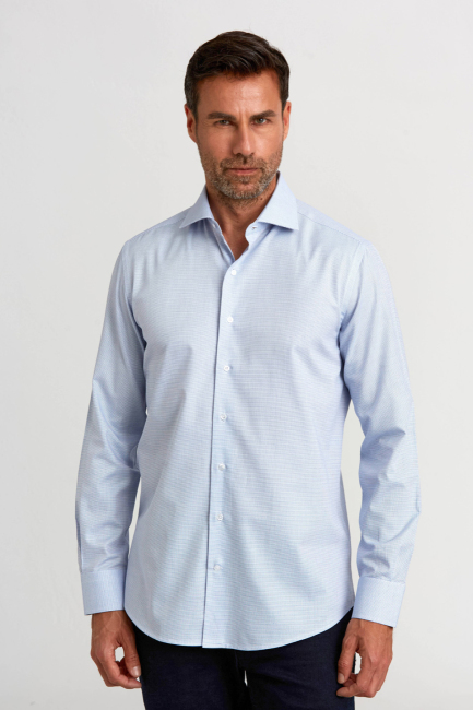 Modern Fit Yarım İtalyan Yaka Lacivert Klasik Erkek Gömlek - 1