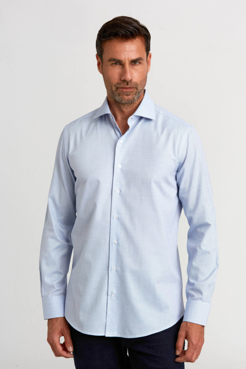 Modern Fit Yarım İtalyan Yaka Lacivert Klasik Erkek Gömlek - 1