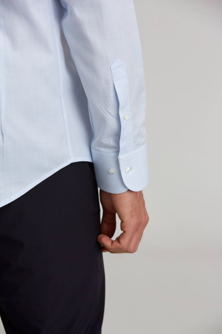 Modern Fit Yarım İtalyan Yaka Mavi Klasik Erkek Gömlek - 3