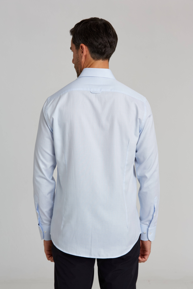 Modern Fit Yarım İtalyan Yaka Mavi Klasik Erkek Gömlek - 2