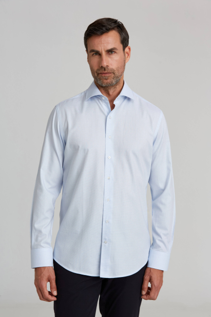 Modern Fit Yarım İtalyan Yaka Mavi Klasik Erkek Gömlek - 1