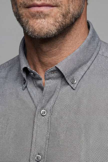 Modern Fit Yarım İtalyan Yaka Pamuk Antrasit Erkek Gömlek - 3