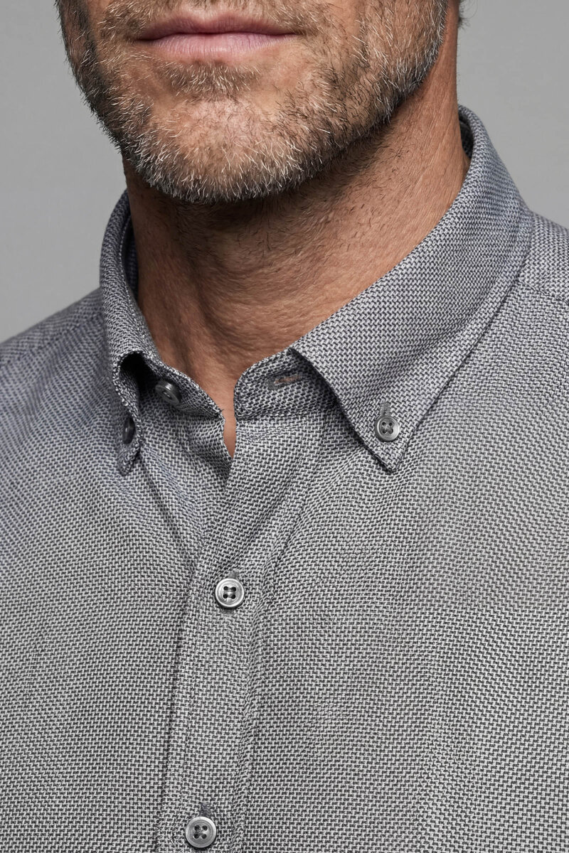 Modern Fit Yarım İtalyan Yaka Pamuk Antrasit Erkek Gömlek - 3