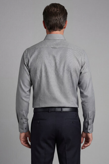 Modern Fit Yarım İtalyan Yaka Pamuk Antrasit Erkek Gömlek - 2