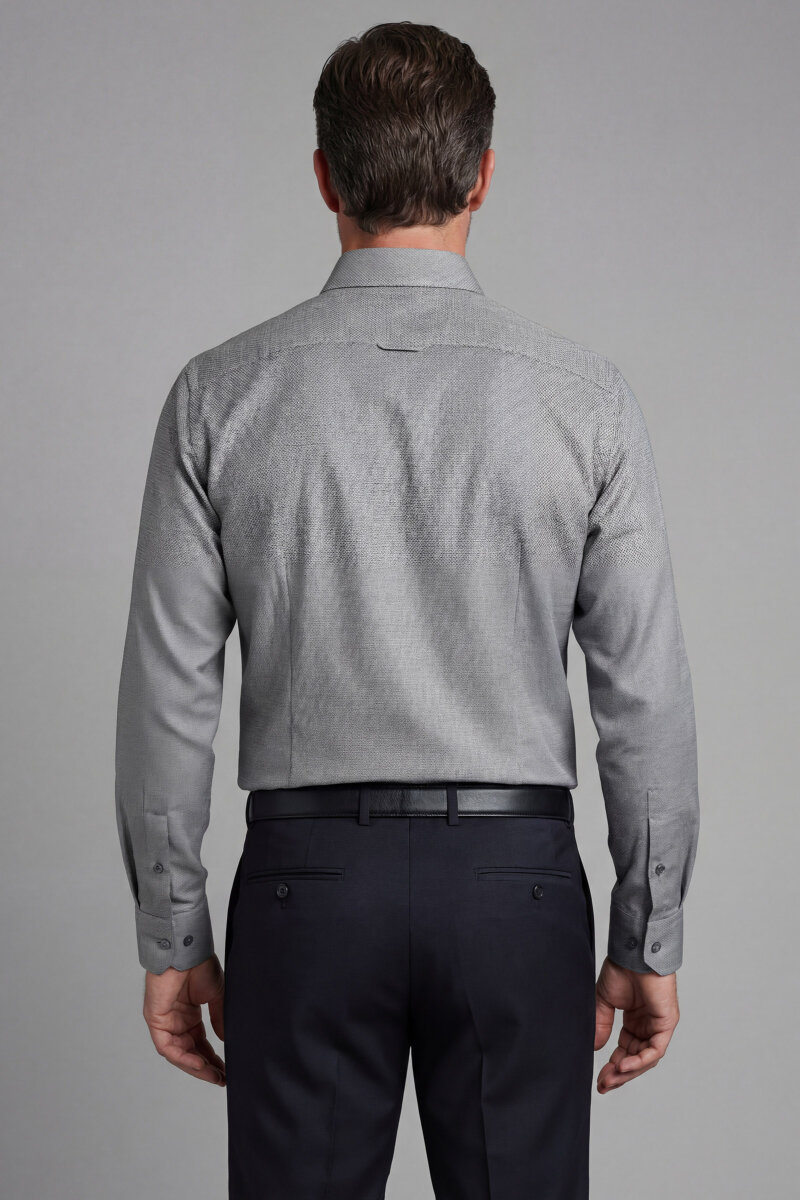 Modern Fit Yarım İtalyan Yaka Pamuk Antrasit Erkek Gömlek - 2