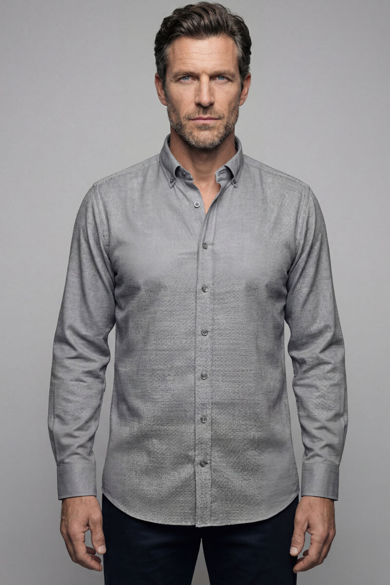 Modern Fit Yarım İtalyan Yaka Pamuk Antrasit Erkek Gömlek - 1