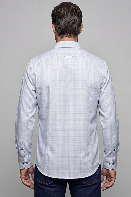 Modern Fit Yarım İtalyan Yaka Pamuk Gri Erkek Gömlek - 2