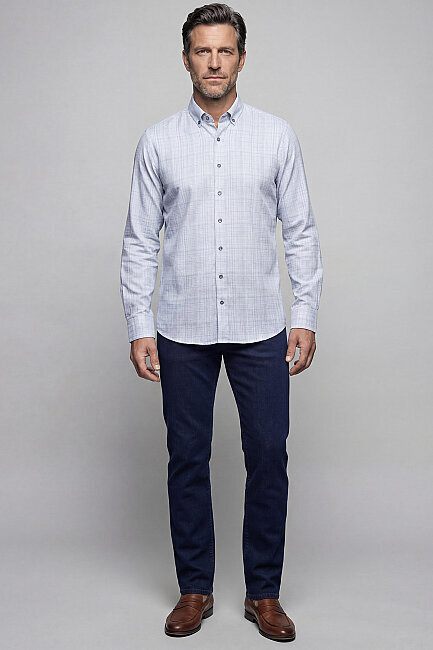 Modern Fit Yarım İtalyan Yaka Pamuk Gri Erkek Gömlek - 1