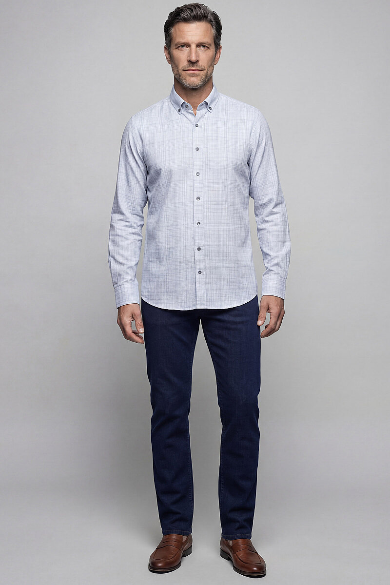 Modern Fit Yarım İtalyan Yaka Pamuk Gri Erkek Gömlek - 1