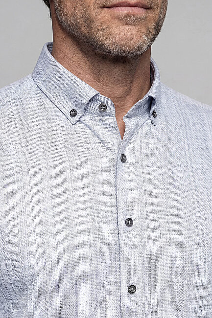 Modern Fit Yarım İtalyan Yaka Pamuk Gri Erkek Gömlek - 3