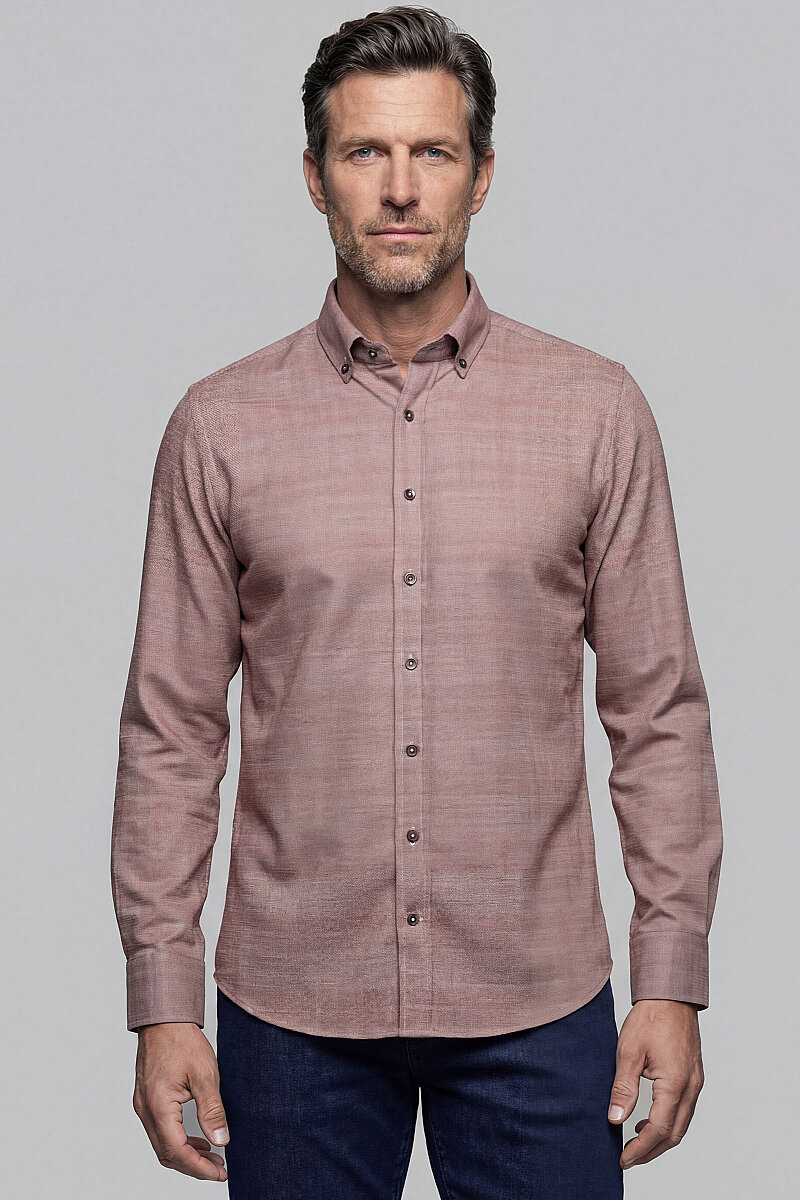 Modern Fit Yarım İtalyan Yaka Pamuk Kiremit Erkek Gömlek - 1
