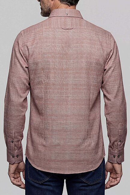 Modern Fit Yarım İtalyan Yaka Pamuk Kiremit Erkek Gömlek - 2