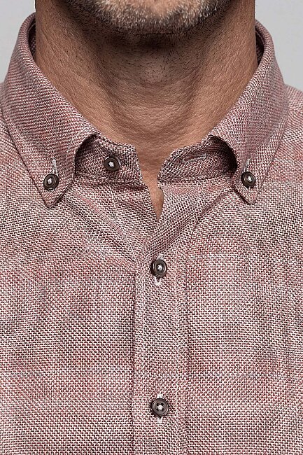 Modern Fit Yarım İtalyan Yaka Pamuk Kiremit Erkek Gömlek - 4