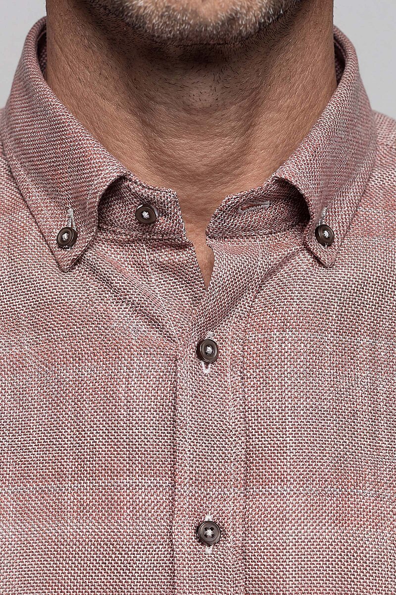 Modern Fit Yarım İtalyan Yaka Pamuk Kiremit Erkek Gömlek - 4