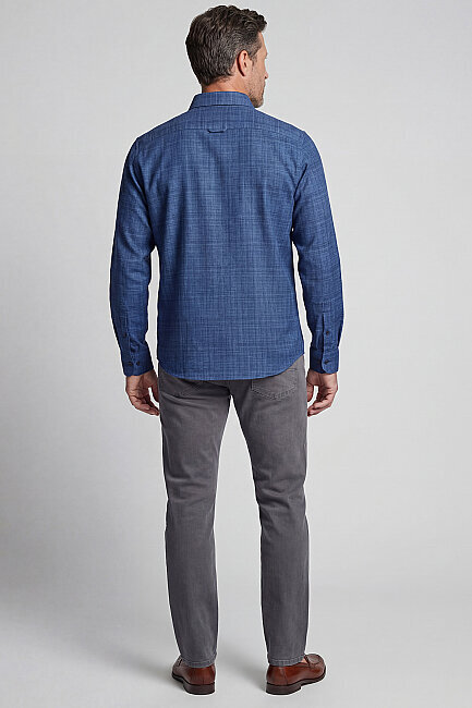 Modern Fit Yarım İtalyan Yaka Pamuk Lacivert Erkek Gömlek - 5