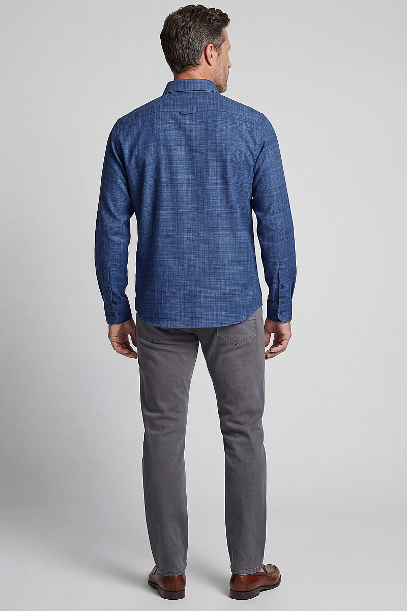 Modern Fit Yarım İtalyan Yaka Pamuk Lacivert Erkek Gömlek - 5