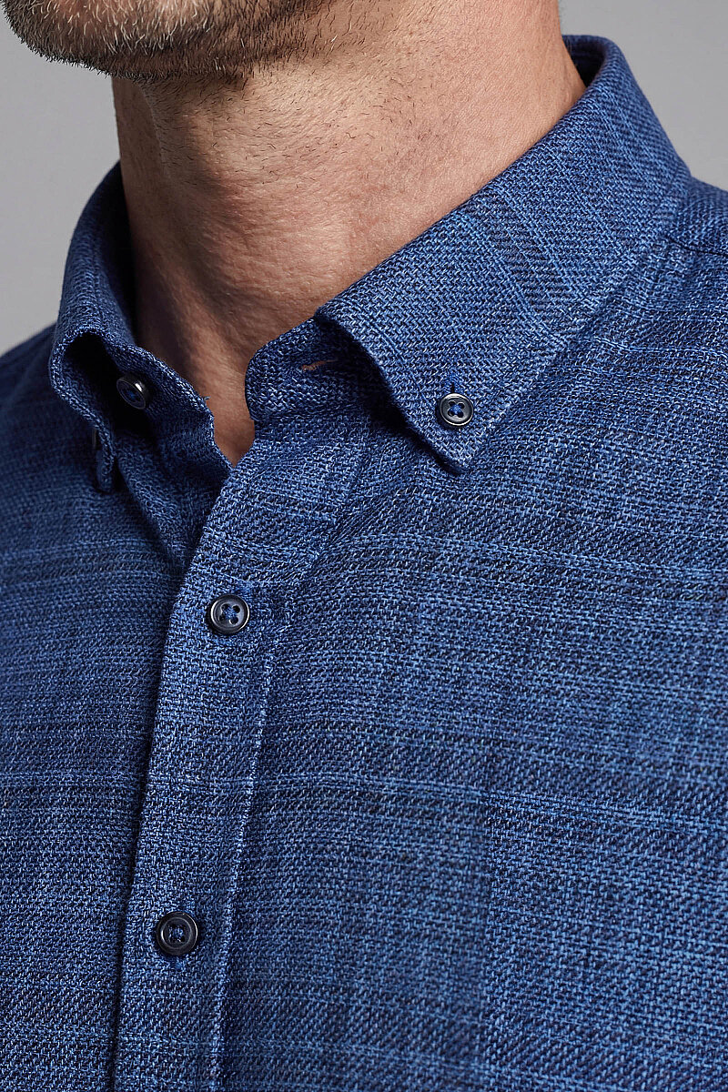 Modern Fit Yarım İtalyan Yaka Pamuk Lacivert Erkek Gömlek - 2