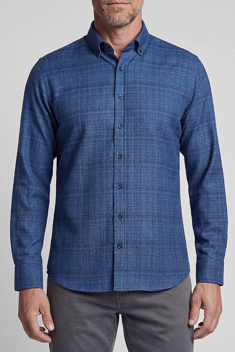 Modern Fit Yarım İtalyan Yaka Pamuk Lacivert Erkek Gömlek - 1